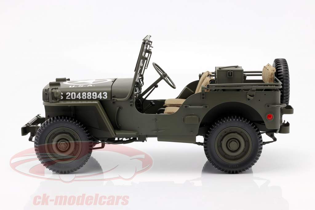 Jeep Willys MB mit Anhänger und M3 Panzerabwehrgeschütz 1943 oliv 1:8 Premium X