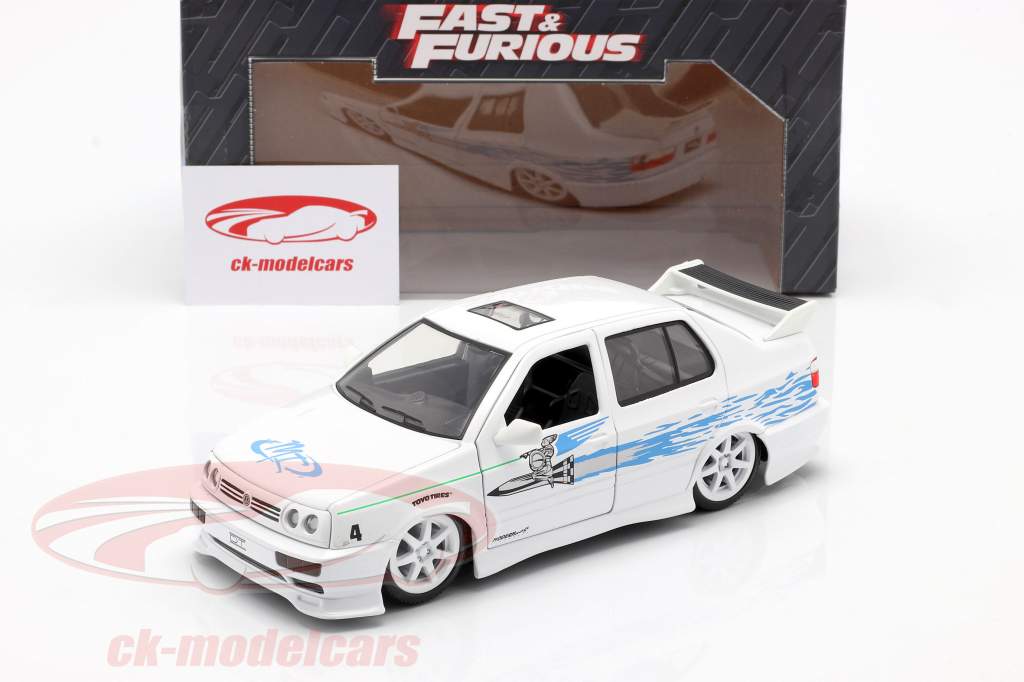 Jesse's Volkswagen VW Jetta A3 from the movie Fast & Furious 2001 white / blue 1:24 Jada Toys