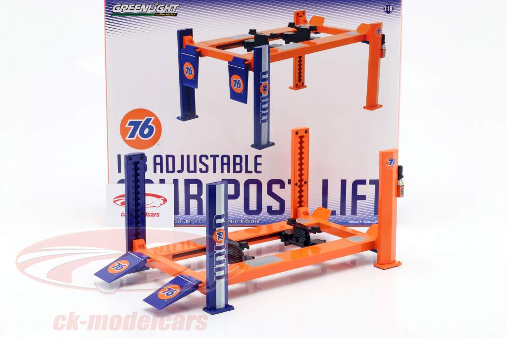 Adjustable four-post Lift Union 76 blue / orange 1:18 Greenlight