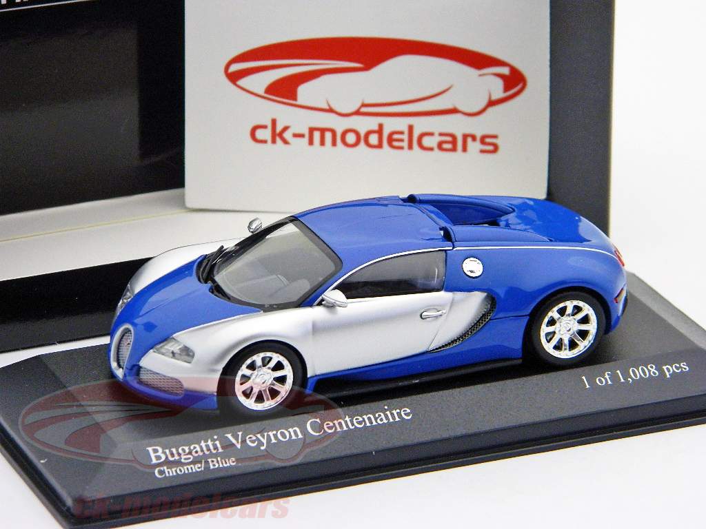 Bugatti Veyron Centenaire постройки 2009 хром / голубой хром / синяя 1:43 Minichamps