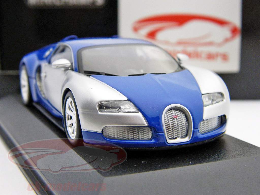 Bugatti Veyron Centenaire постройки 2009 хром / голубой хром / синяя 1:43 Minichamps