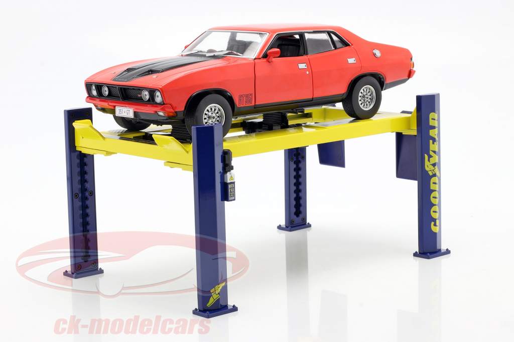 Regolabile quattro post Piattaforma elevatrice Goodyear giallo / blu 1:18 Greenlight
