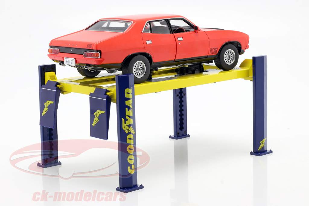 Regolabile quattro post Piattaforma elevatrice Goodyear giallo / blu 1:18 Greenlight