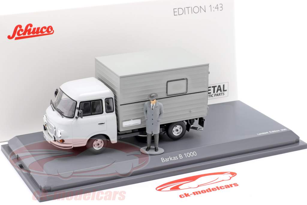 Barkas B 1000 Doos lichaam Stasi transporter Met figuur Grijs 1:43 Schuco