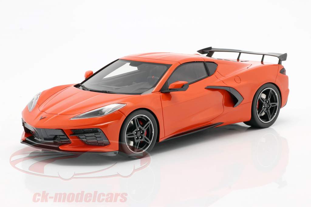 Chevrolet Corvette C8 Stingray with High Wing year 2020 orange 1:18 TrueScale