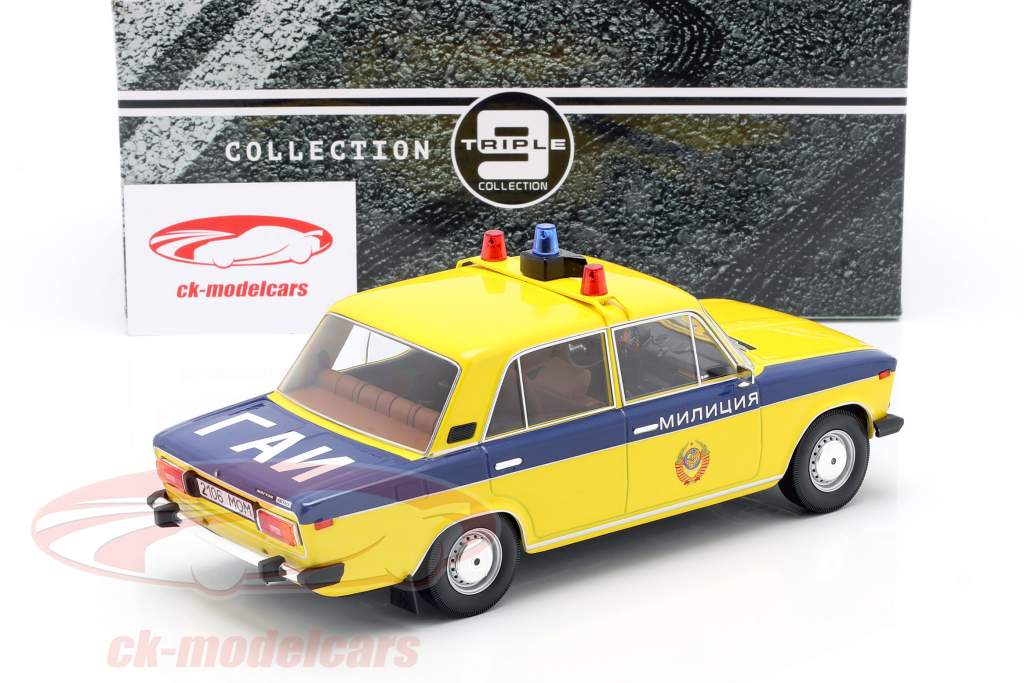 Lada 2106 policía URSS Año de construcción 1976 amarillo / azul oscuro 1:18 Triple9