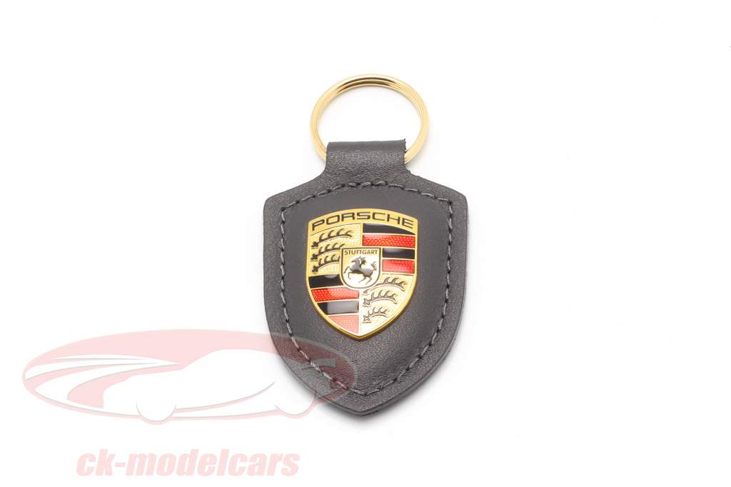 レザーキーチェーン Porsche バッジ 暗灰色