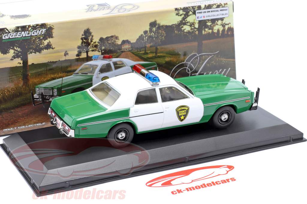 Plymouth Fury Chickasaw Sheriff Année de construction 1975 vert / blanc 1:43 Greenlight