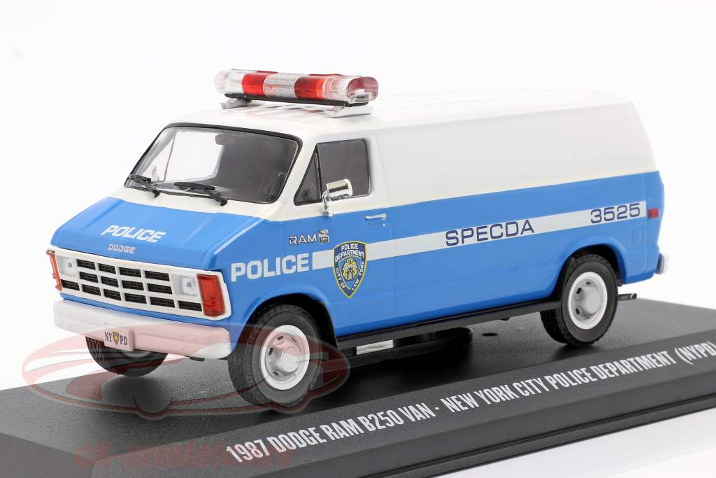 Dodge RAM B250 Van NYPD Byggeår 1987 blå / hvid 1:43 Greenlight