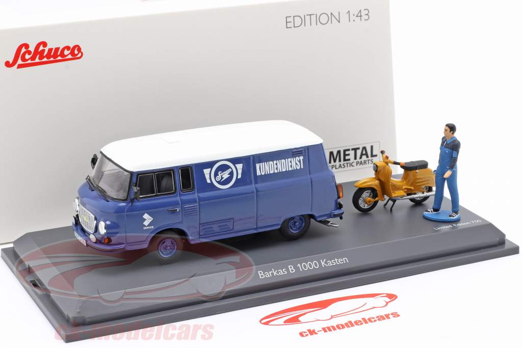 Barkas B 1000 Van Simson Customer service blue / White 1:43 Schuco