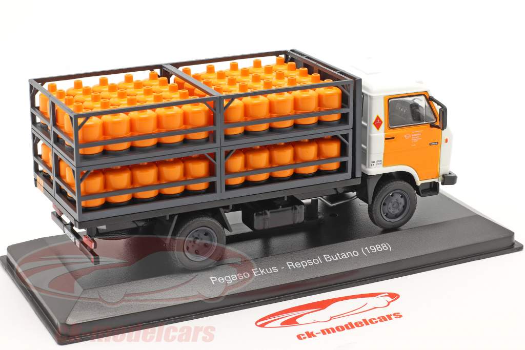 Pegaso Ekus Vrachtwagen Repsol Butano Bouwjaar 1988 Wit / geel 1:43 Altaya