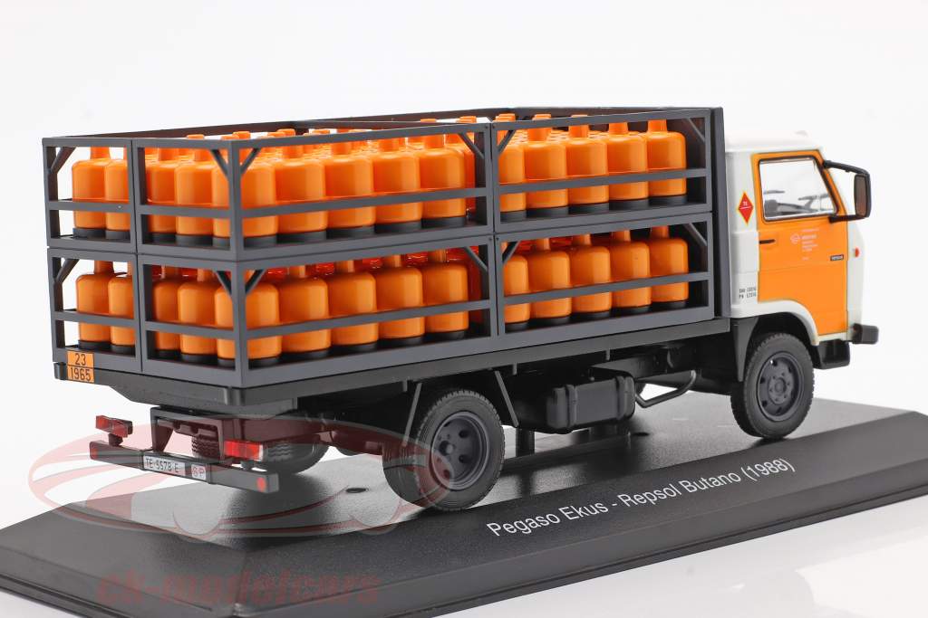 Pegaso Ekus Vrachtwagen Repsol Butano Bouwjaar 1988 Wit / geel 1:43 Altaya