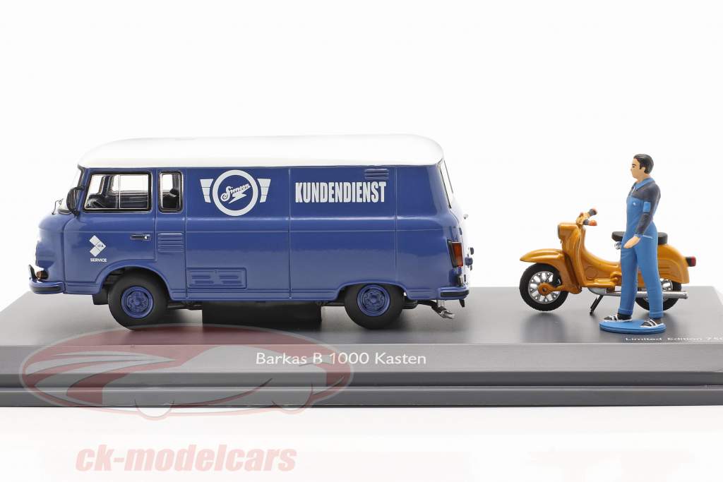 Barkas B 1000 Van Simson Customer service blue / White 1:43 Schuco