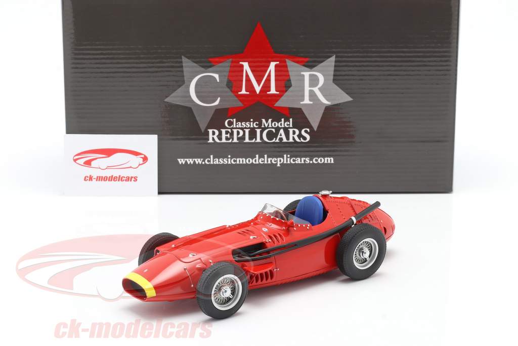 Maserati 250F formule 1 1957 Plain Body Edition rood met geel neus- 1:18 CMR
