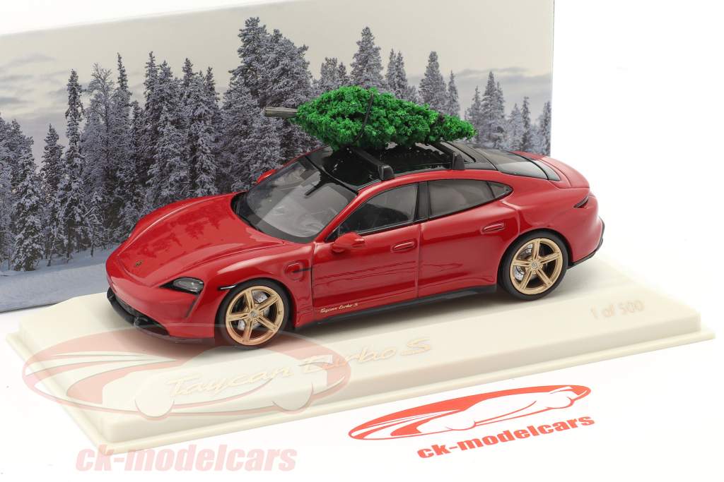Porsche Taycan Turbo S carmin rouge Avec Sapin de Noël 1:43 Minichamps