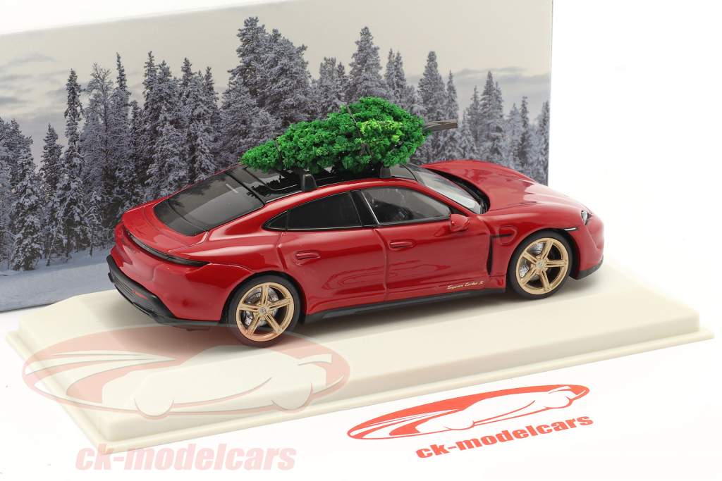 Porsche Taycan Turbo S carmin rouge Avec Sapin de Noël 1:43 Minichamps