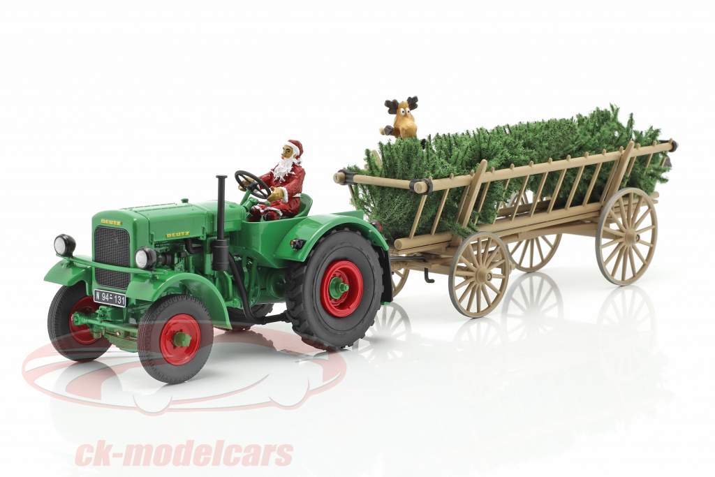 Deutz F3 拖拉机 用 大车 圣诞 2020 绿色 / 浅褐色 1:32 Schuco