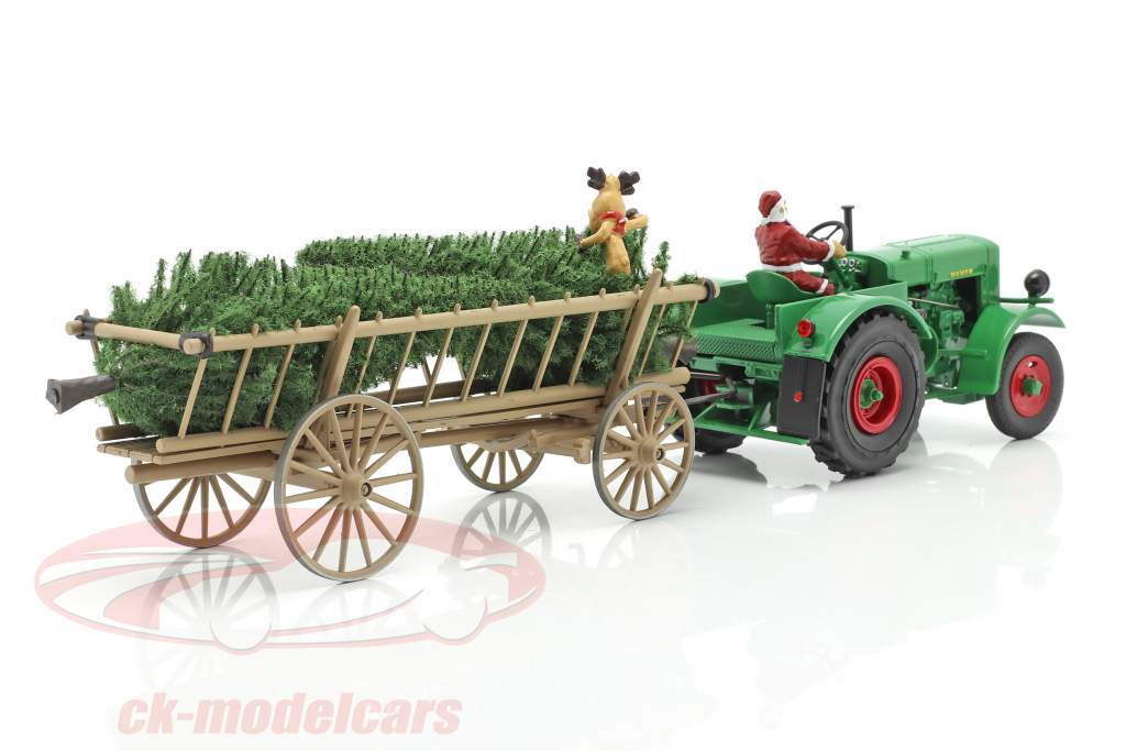 Deutz F3 拖拉机 用 大车 圣诞 2020 绿色 / 浅褐色 1:32 Schuco