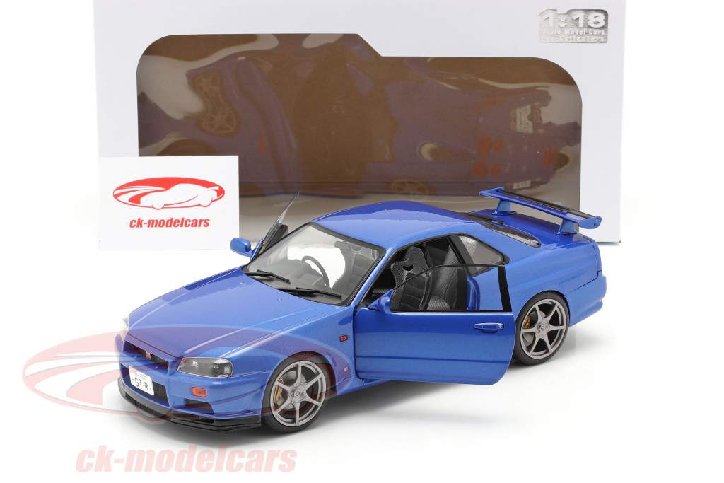 Nissan Skyline GT-R (R34) 建設年 1999 ベイサイド 青い 1:18 Solido