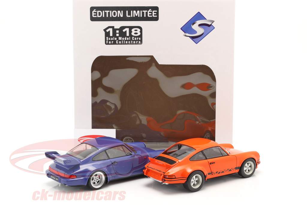 2辆 组 Porsche 911 Carrera RSR & Porsche 911 Carrera RS (964) 橙子 / 蓝色 1:18 Solido