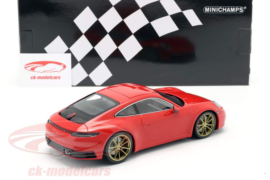 Porsche 911 (992) Carrera 4S Ano de construção 2019 guardas vermelho 1:18 Minichamps