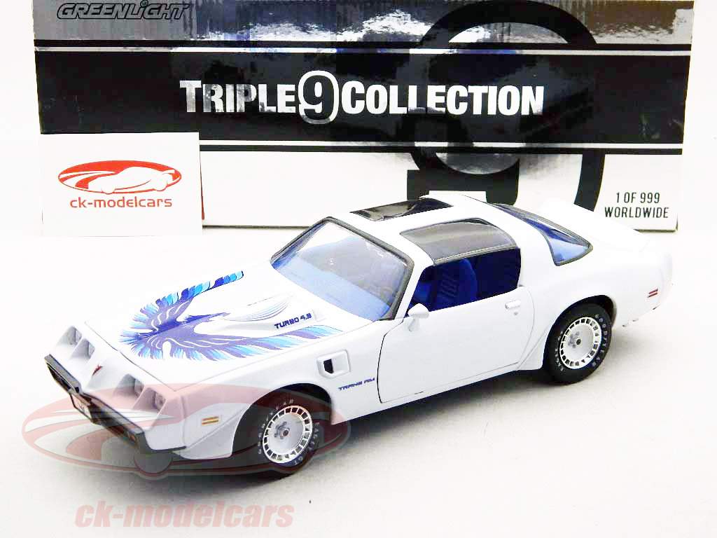Pontiac Transam Turbo 4.9 1980 hvid med blå fugl 1:18 Greenlight