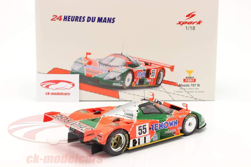 Mazda 787B #55 vinder 24h LeMans 1991 Weidler, Herbert, Gachot 1:18 Spark