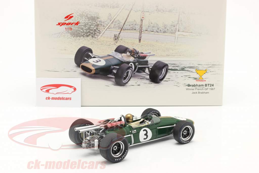 Jack Brabham Brabham BT24 #3 vinder fransk GP formel 1 1967 1:18 Spark