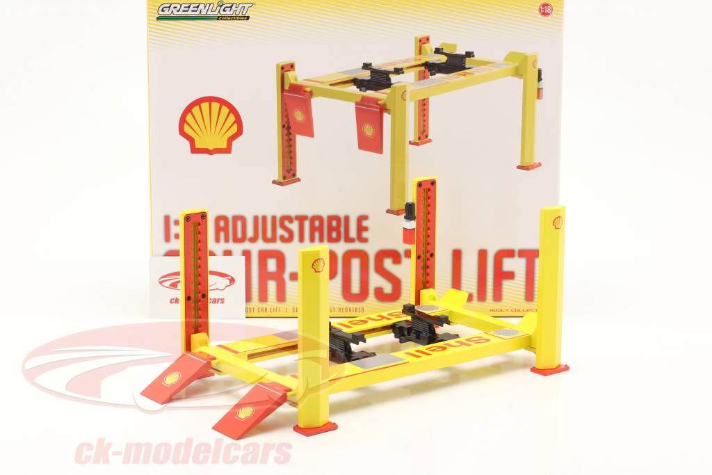 Adjustable Four post lift Shell yellow / red 1:18 Greenlight