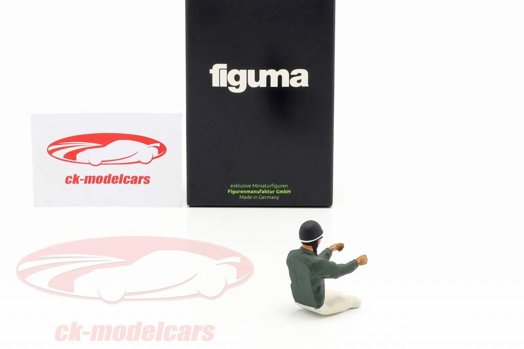 Seated Racer figure with grey green jacket 1:18 FigurenManufaktur