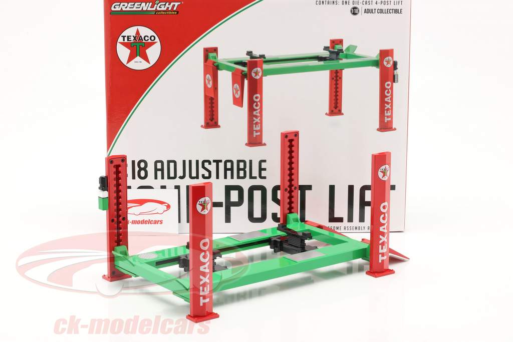 Regolabile four post Piattaforma elevatrice Texaco verde / rosso 1:18 Greenlight