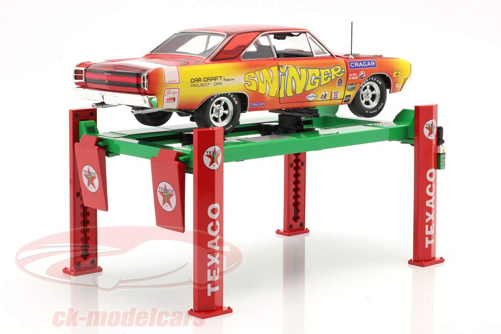 Regolabile four post Piattaforma elevatrice Texaco verde / rosso 1:18 Greenlight