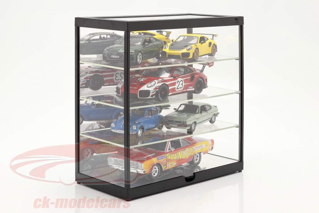 Montra individual Com Iluminação LED e espelho Para escala 1:18 / 1:24 Preto Triple9