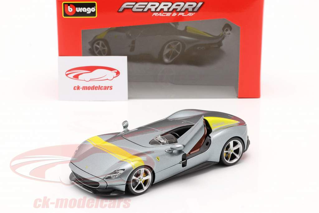 Ferrari Monza SP1 Année de construction 2019 gris métallique / Jaune 1:24 Bburago
