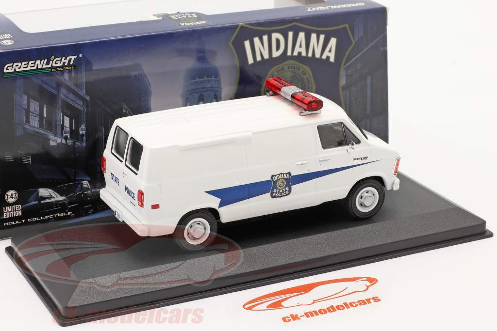 Dodge RAM B250 Van Indiana State Police 1980 hvid 1:43 Greenlight