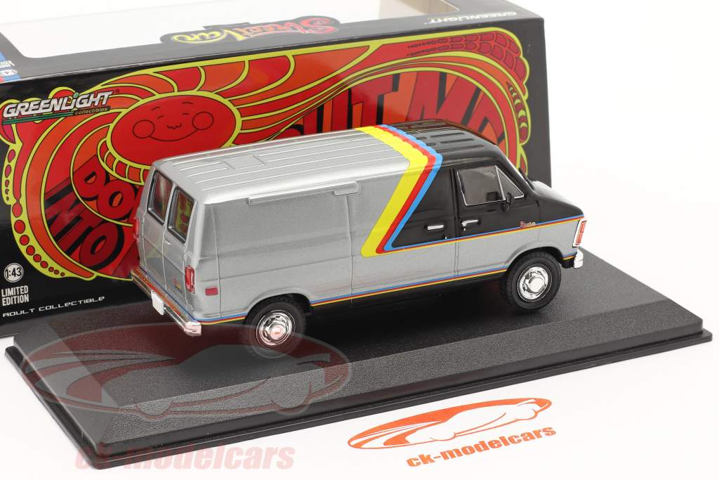 Dodge RAM B250 Van Byggeår 1980 sølv / sort med striber 1:43 Greenlight