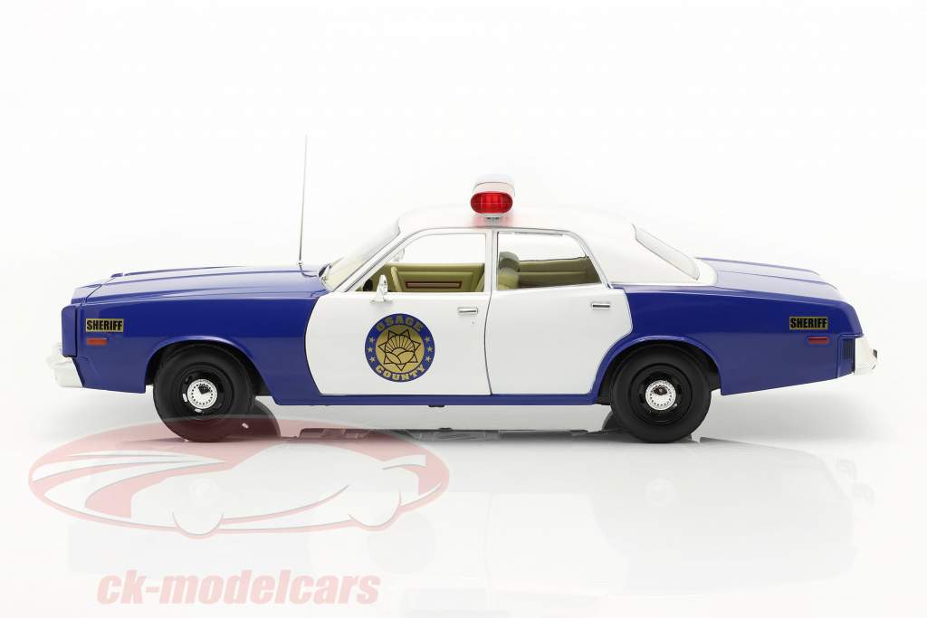 Plymouth Fury Osage County Sheriff 1975 White / blue 1:18 Greenlight