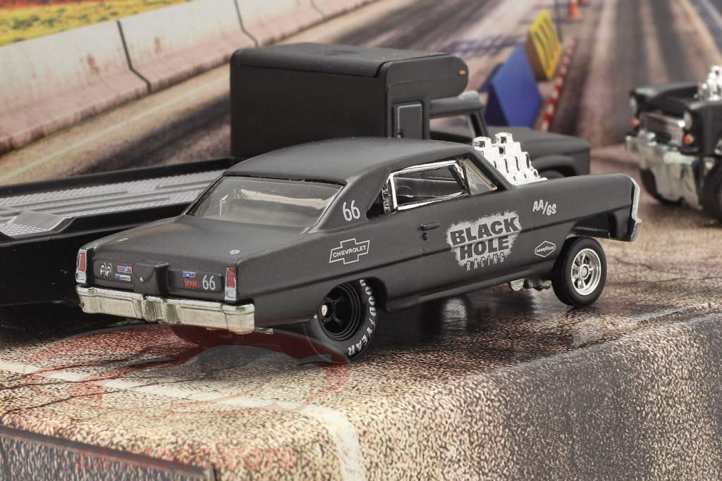 4-Car Set Black Hole Gassers måtte mørkegrå 1:64 HotWheels