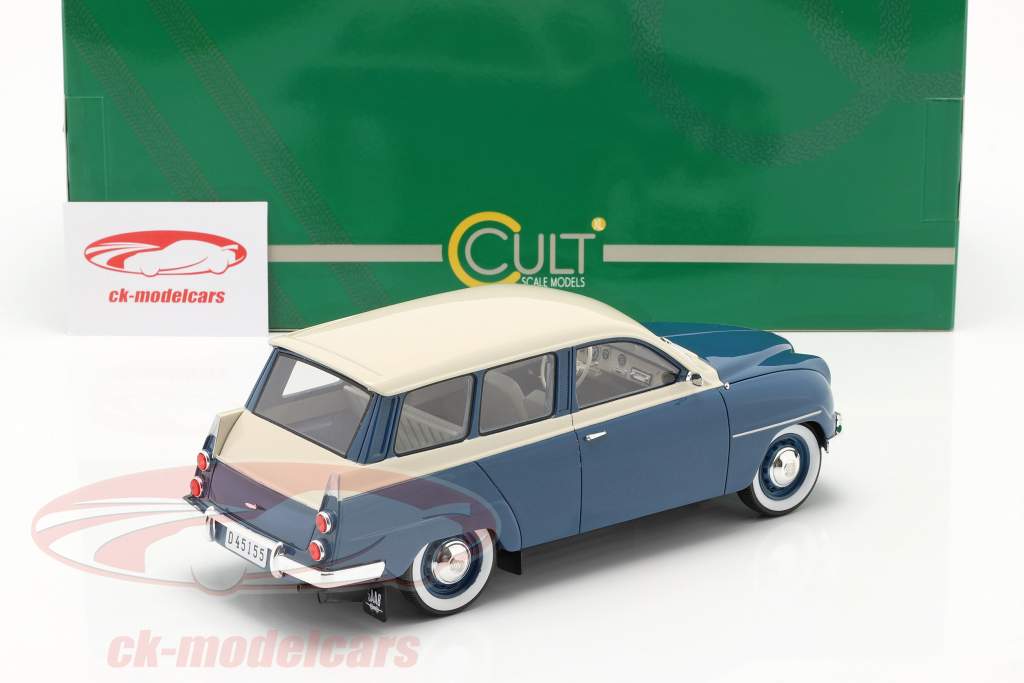 Saab 95 Byggeår 1963 blå / hvid 1:18 Cult Scale