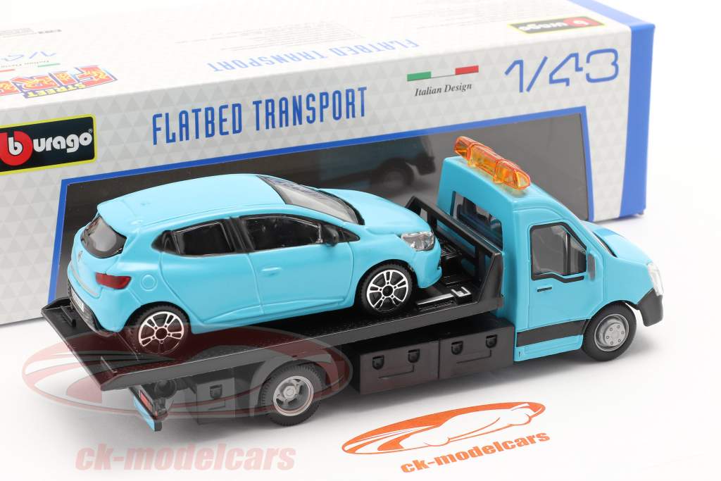 Renault Clio con transporter Flatbed azzurro 1:43 Bburago