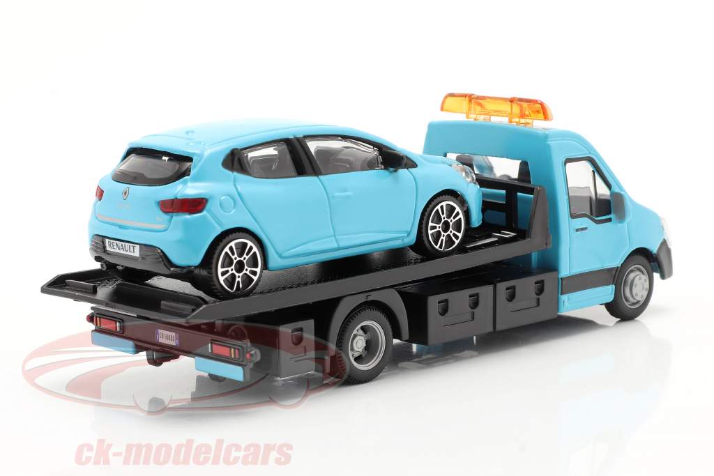 Renault Clio com transportador de mesa azul claro 1:43 Bburago