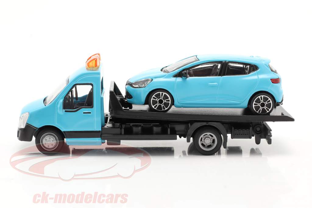 Renault Clio com transportador de mesa azul claro 1:43 Bburago