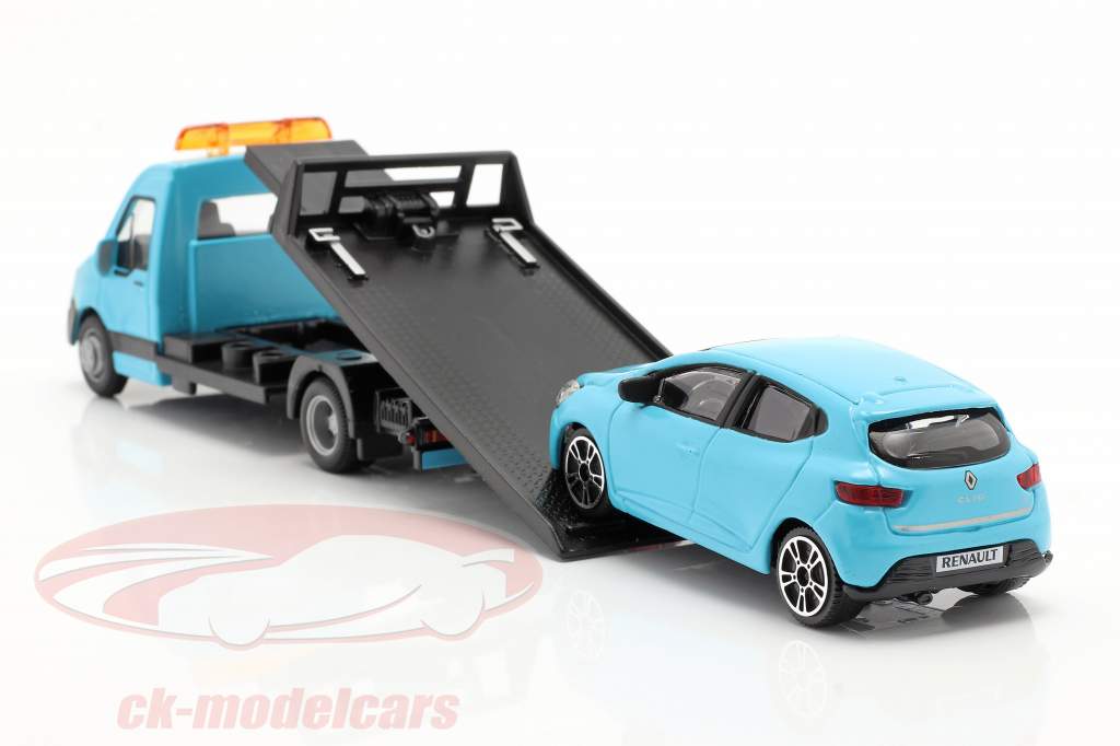 Renault Clio con transporter Flatbed azzurro 1:43 Bburago