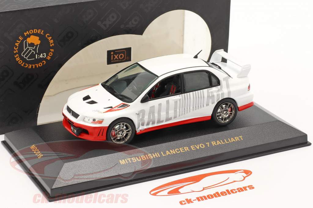 Mitsubishi Lancer Evo 7 Ralliart Wit / rood 1:43 Ixo