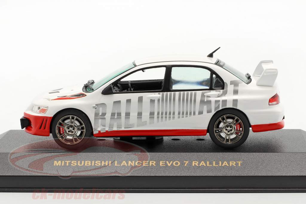 Mitsubishi Lancer Evo 7 Ralliart Wit / rood 1:43 Ixo