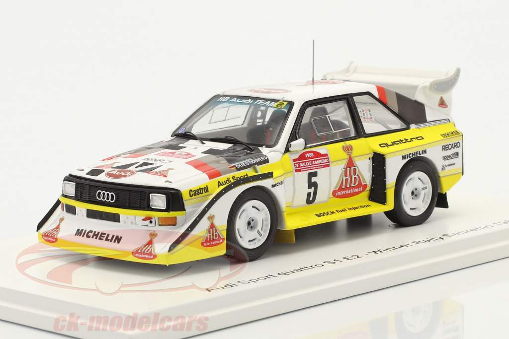 Audi Quattro Sport E2 #5 勝者 Rallye SanRemo 1985 Röhrl, Geistdörfer 1:43 Spark