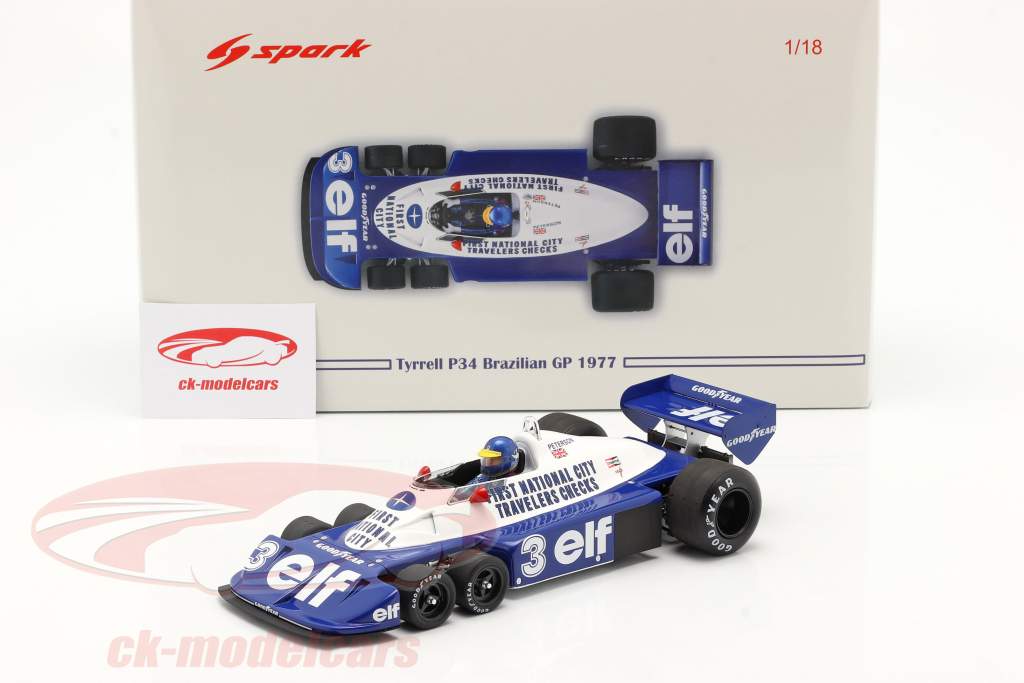 Ronnie Peterson Tyrrell P34 seks hjul #3 Brasiliansk GP formel 1 1977 1:18 Spark