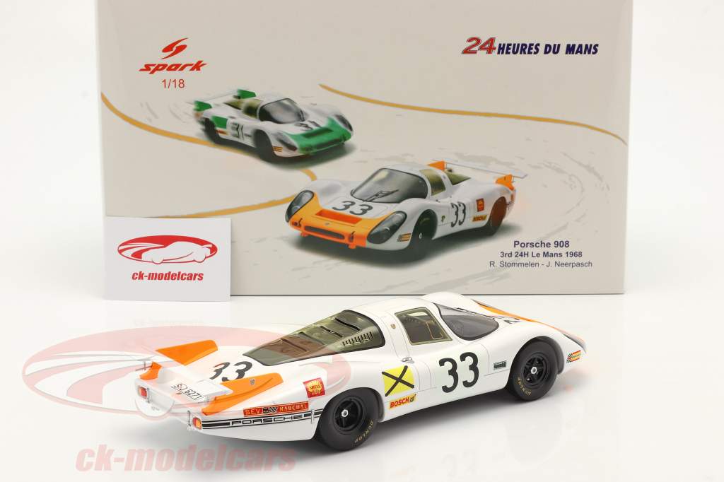 Porsche 908 Coupe #33 Tercero 24h LeMans 1968 Stommelen, Neerpasch 1:18 Spark