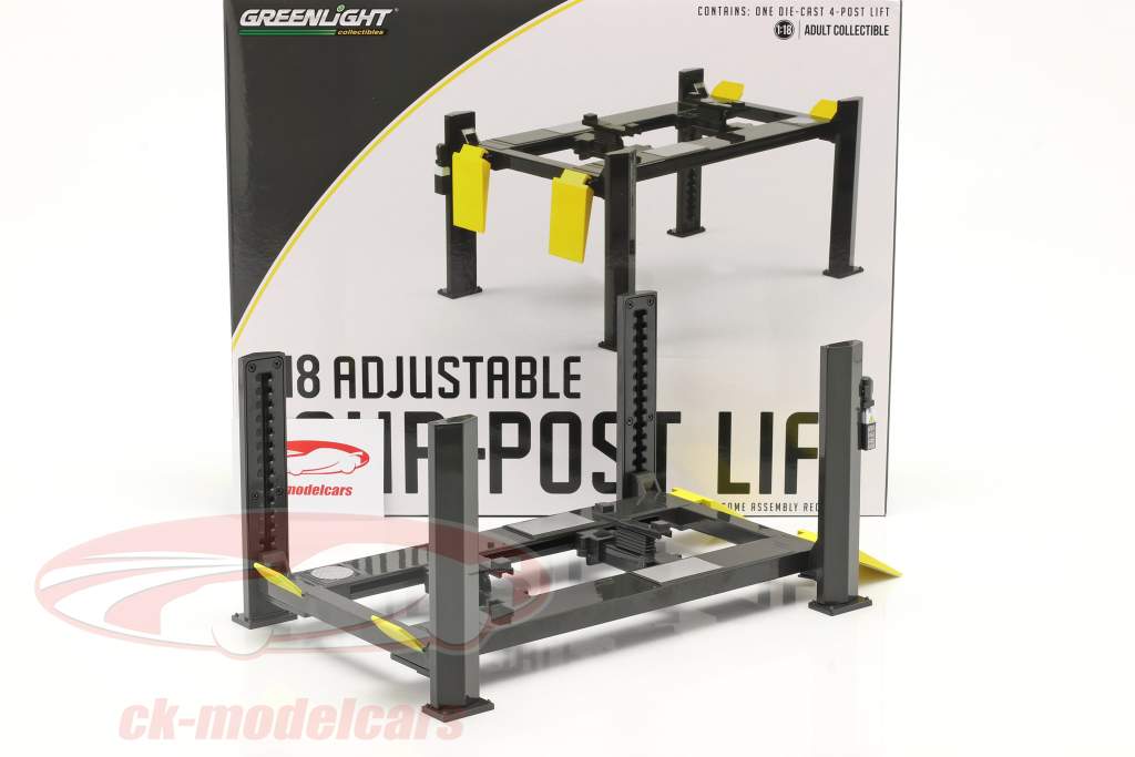 Adjustable Four post lift dark grey / yellow 1:18 Greenlight