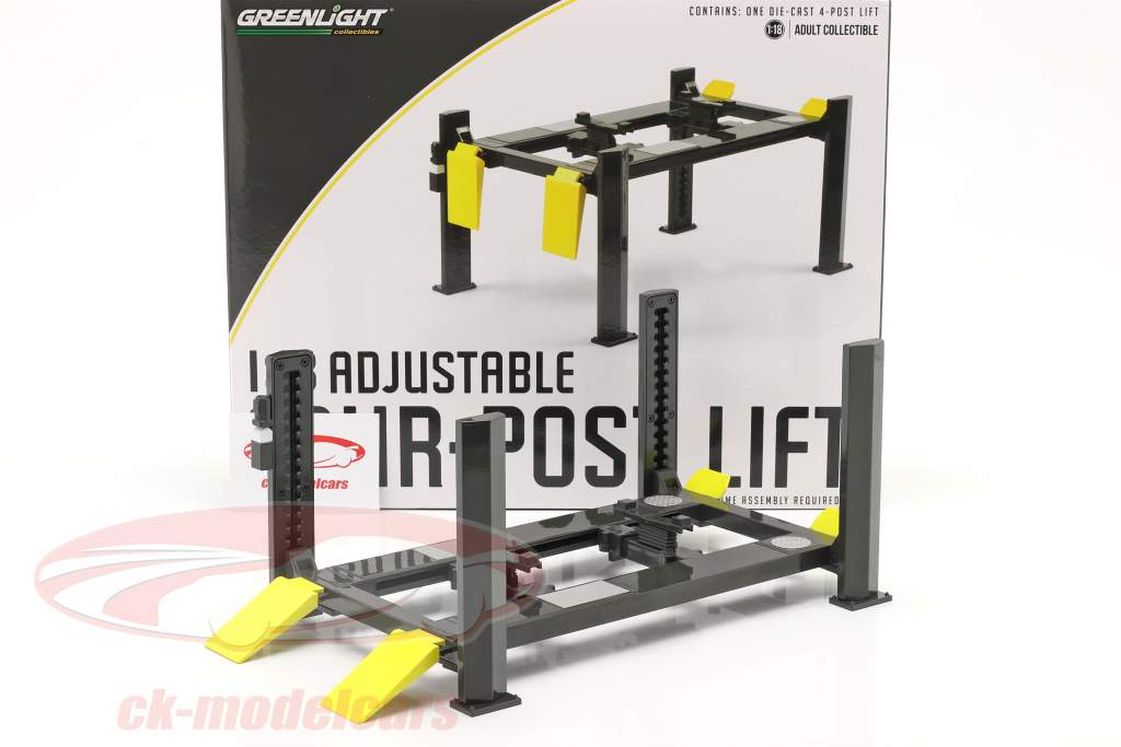 Adjustable Four post lift dark grey / yellow 1:18 Greenlight